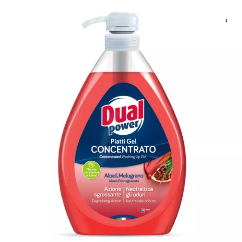Detergent de spalat vase DUAL Power Gel, Aloe si rodie, cu dozator, 1L