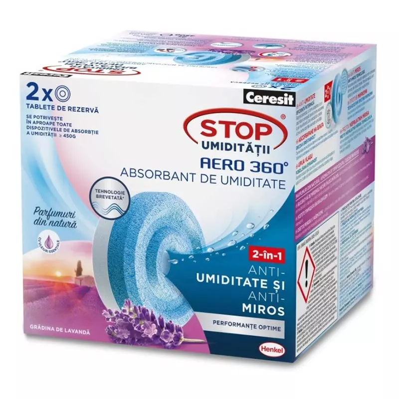 Rezerva pentru absorbant umiditate CERESIT Aero360 Lavanda, 450 g, 2 buc