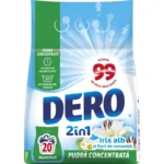 Detergent pudră uscat DERO Automat 2in1, Iris alb si flori de romanita, 20 spalari, 1.5 kg