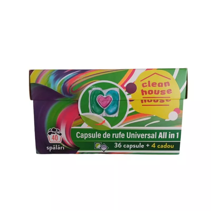 Capsule de spălat CLEAN HOUSE Universale, 3in1, 36+4 cadou