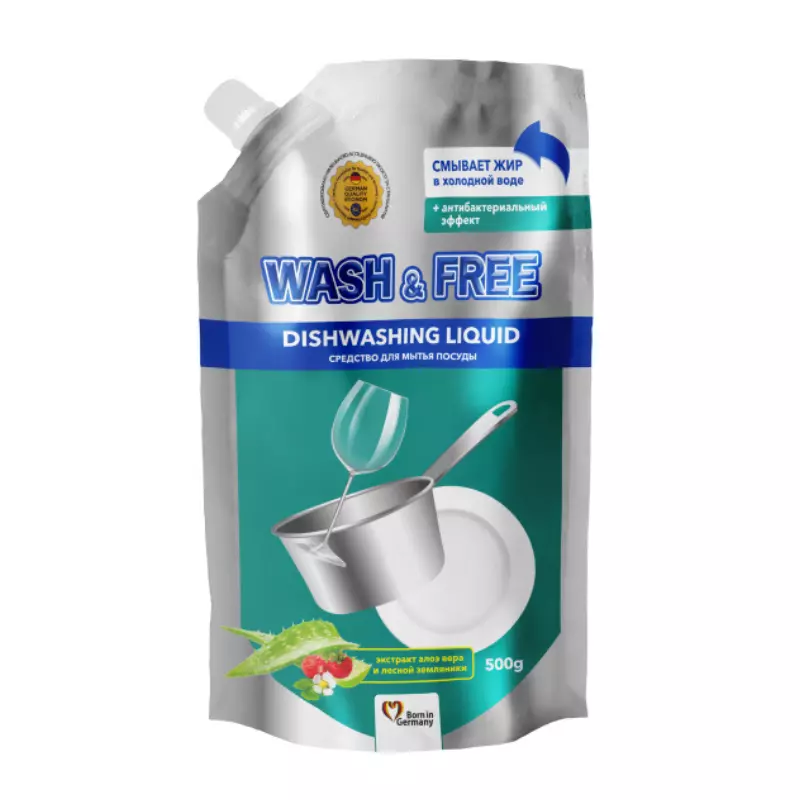 Detergent de vase WASH&FREE, extract de aloe vera si capsuni salbatice, rezerva, 500 ml