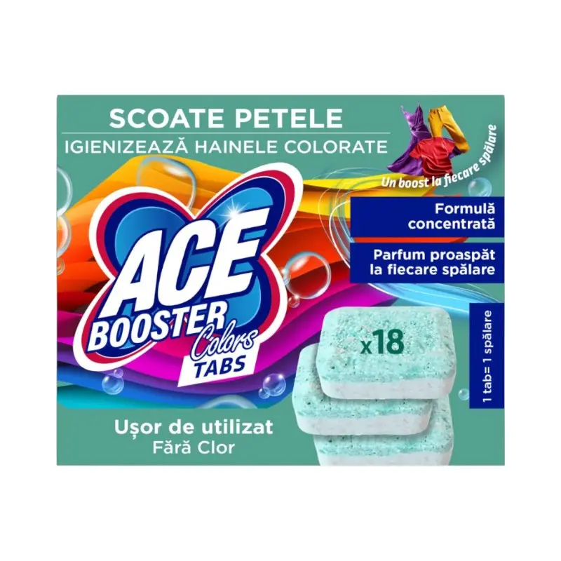 Detergent pentru îndepărtarea petelor ACE COLORS, 18 bucăți