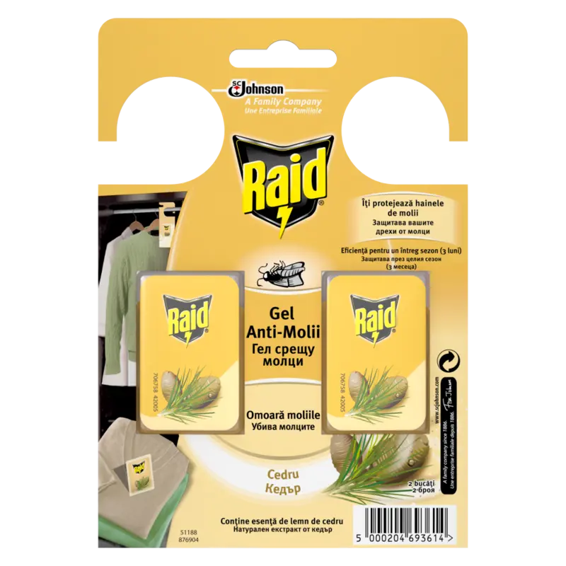 Gel RAID împotriva moliilor cu aromă de cedru, 2 bucăți