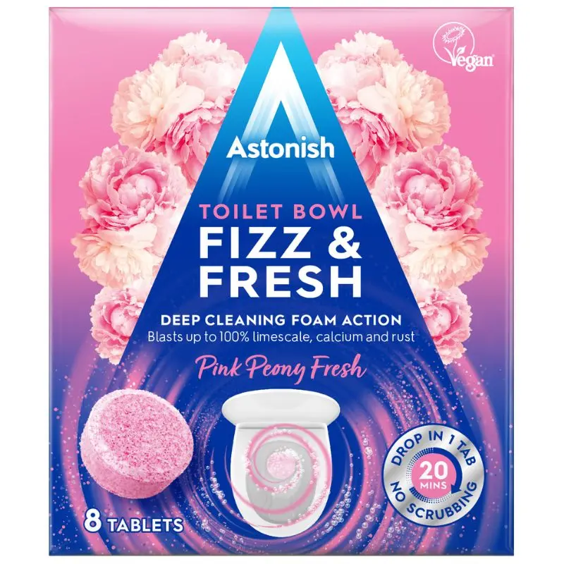 Tablete efervescente ASTONISH pentru curatarea toaletei, aroma bujor roz, 8 buc
