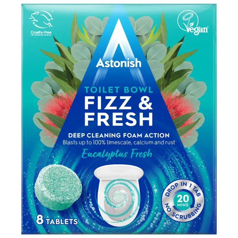 Tablete efervescente ASTONISH pentru curatarea toaletei, aroma eucalipt, 8 buc