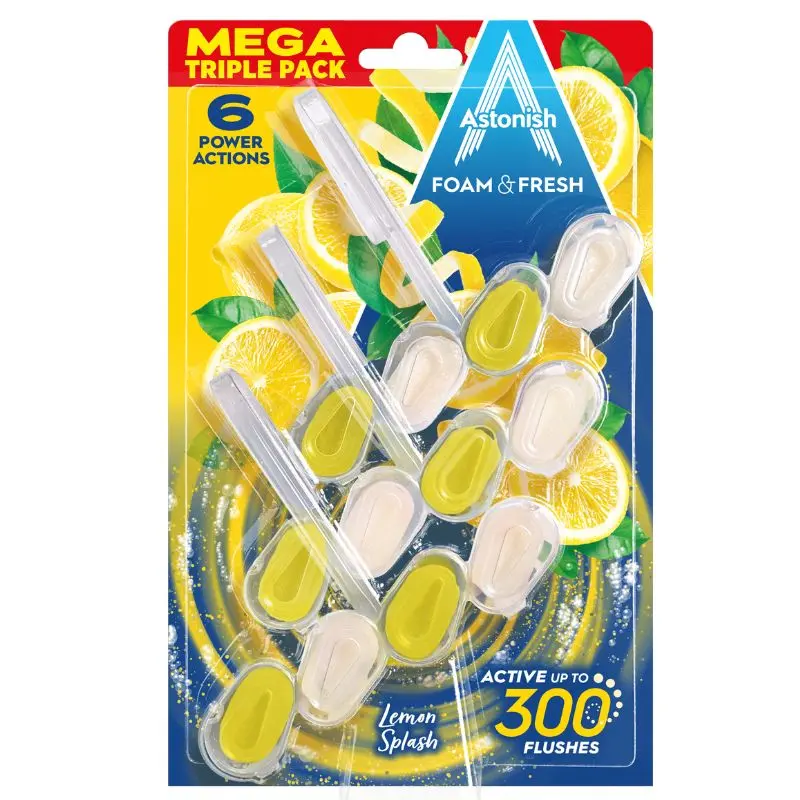 Bloc pentru toaleta ASTONISH Strop de Lamaie, 3 buc