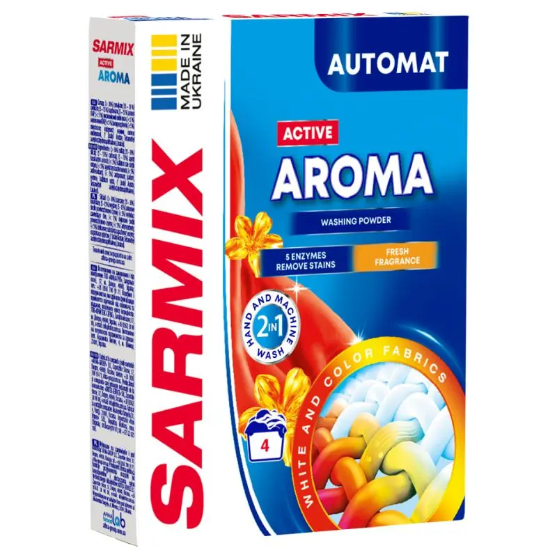 Praf de spalat SARMIX Active Aroma, pentru toate tipurile de spalare, 300 g