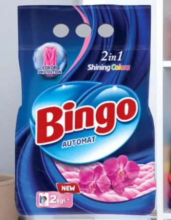 Detergent pudră uscat BINGO 2in1, pentru haine colorate, pentru spălare automată, 2 kg