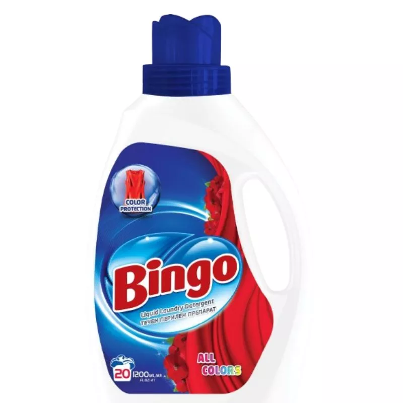 Detergent lichid BINGO All Colors, pentru haine colorate, pentru spălare automată, 20 de spălări, 1.2 l