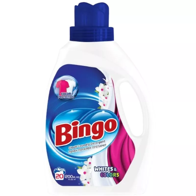 Detergent lichid BINGO White Color, pentru rufe albe și colorate, pentru spălare automată, 20 de spălări, 1.2 l