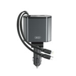 XO CC62 Smart Metal 4-in-1 Retractable Car Charger (type-c cable 100W+Lightning cable 12W+USB-C5V3A+USB-A5V2.4A)