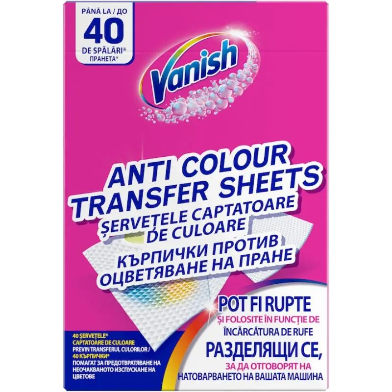 Șervețele VANISH, Impotriva transferului de culoare, 40 buc