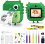 XO XJ05 front and rear dual camera children’s dinosaur silicone cover printing camera (Free 3 Rolls of Thermal Paper)