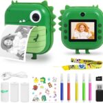 XO XJ05 front and rear dual camera children’s dinosaur silicone cover printing camera (Free 3 Rolls of Thermal Paper)