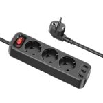 HOCO NS2 3-position extension cord socket(including 3*USB output)(EU/GER) - imagine 3