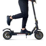 XO KM03 European Standard Adult Edition Folding Electric Scooter with Front and Rear Suspension + Scooter Bag + Stand + Combination Lock — Black with Yellow Accents