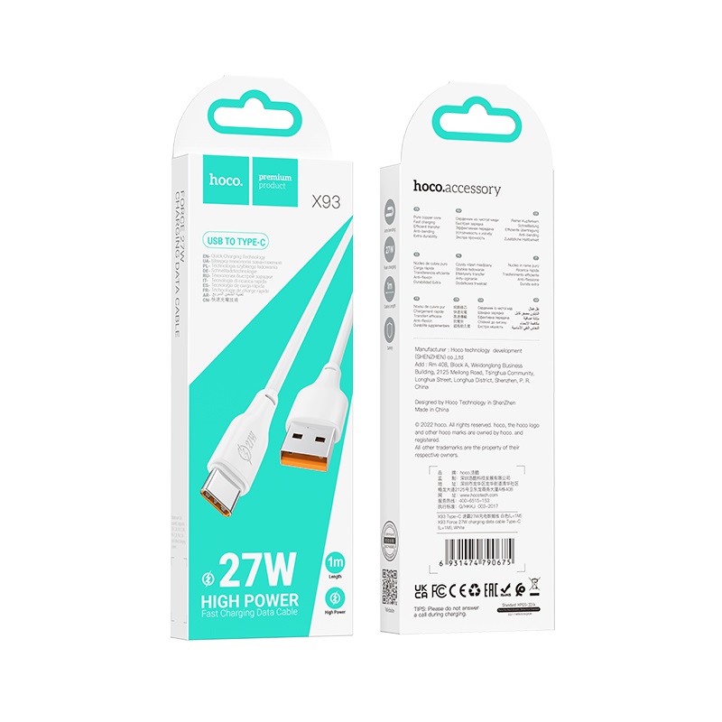 HOCO X93 Force 27W charging data cable Type-C(L=1M) — изображение 3
