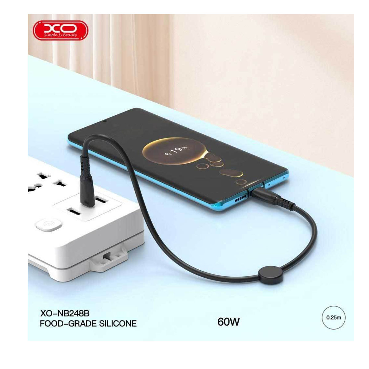 NB-Q248B-BLACK-USE-1.jpeg XO NB-Q248B Suluo Series Portable Silicone Type-c to Type-C 60W Data Cable L=25cm Strip Cable - imagine 1