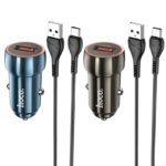 Hoco Z46 Blue shield single port QC3.0 car charger set(Type-C) - imagine 2